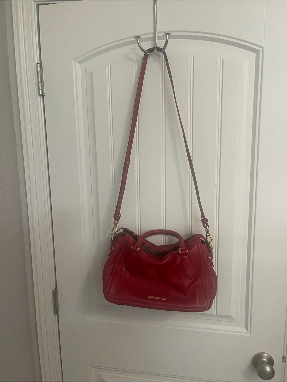 Brahmin Micaela Satchel - Red Leather Top-Handle Satchel with Gold Hardwate